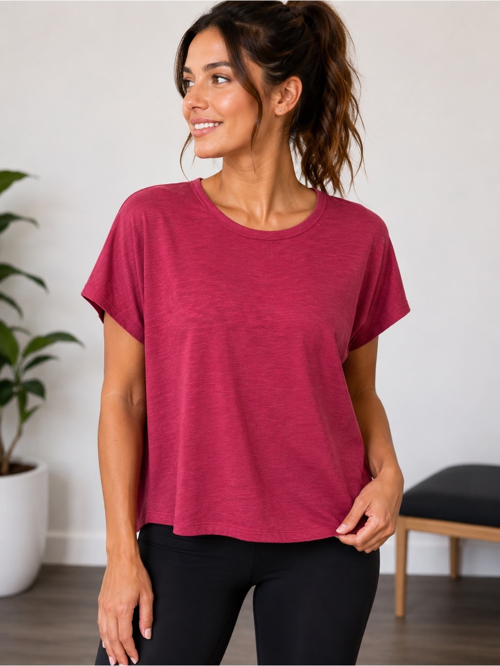 Zenana Outfitters Relaxed Crewneck Tee in Berry